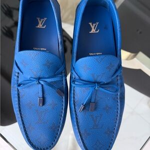 Louis Vuitton Blue Suede Loafers with Tassel Detail
